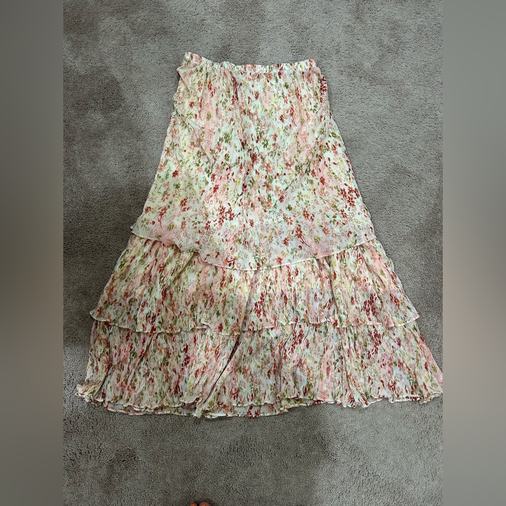 Coldwater Creek Floral Maxi Skirt in Pink and Cream